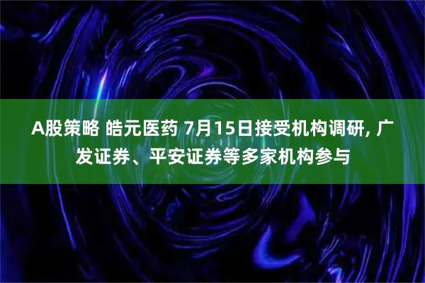 A股策略 皓元医药 7月15日接受机构调研, 广发证券、平安证券等多家机构参与